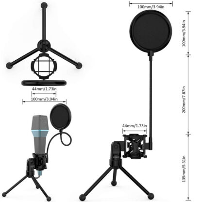 Genius Desktop Mic Stand Tripod With Shockmount and Pop Filter Included - Image 3