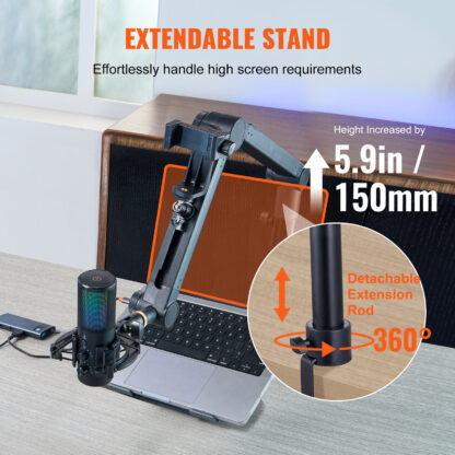 Premium Quality Vevor Microphone Gas Boom Arm With Desk Mount, Rotatable, Adjustable Mic Stand With Adapter Clip for Phones - Image 7